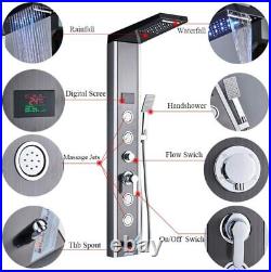 LED Shower Panel Column Stainless Steel 4 Massage Body Jets Bathroom Mixer Black