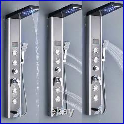 LED Shower Panel Column Stainless Steel 4 Massage Body Jets Bathroom Mixer Black