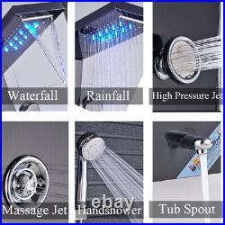 LED Shower Panel Column Tower Body Jets Twin Head System Stainless Steel Black