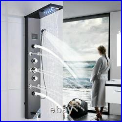 LED Shower Panel Column Water Tower Massage Jets Shower Hand Bathroom Black UK