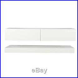 LED TV Unit Cabinet Stand High Gloss Wall Floating Shelf with 2 Drawers White