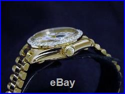 Lady Rolex Datejust 18K Yellow Gold President White MOP Diamond Dial 1ct Bezel