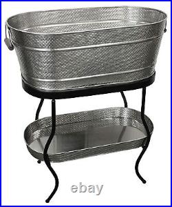 Large Beverage Tub Set Stainless Steel Bar with Black Metal Stand 48.3Ltr