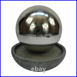 Large Stainless Steel Sphere in Bowl Patio Garden Water Feature with LED Lights