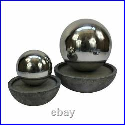 Large Stainless Steel Sphere in Bowl Patio Garden Water Feature with LED Lights