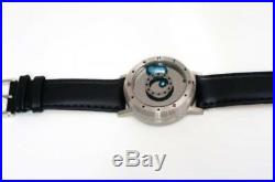 Liquid Metal Wrist Watch Silver Blue Metal Black Leather Belt