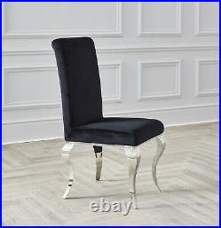 Louis Black Velvet High Seat Dining Chairs with Stainless Steel Chrome Legs Chic