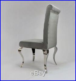 Louis Dining Chair Grey Velvet Seat Metal Legs High Roll Back Top Kitchen Chairs