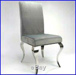 Louis French Grey Chic Velvet Dining Chairs Chrome Leg Kitchen Home Furniture