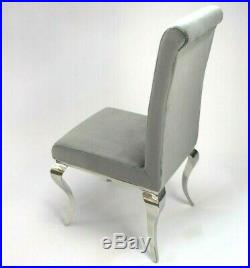 Louis French Grey Chic Velvet Dining Chairs Chrome Leg Kitchen Home Furniture