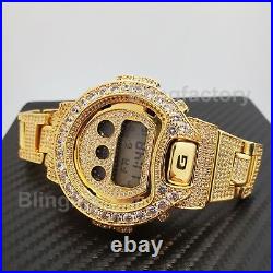 Men Iced Lab Diamond Authentic DW6900 Gold Brass Custom G Shock Bust Down Watch