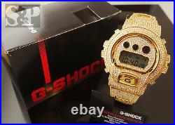Men Iced Simulated Diamond Authentic DW6900 Gold Brass Custom G Shock Watch