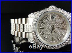 Mens 18K White Gold Steel Simulated Diamond Presidential Watch 41MM PR-02