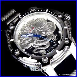 Mens Invicta Bolt Dragon Silver Tone Black 52mm Automatic Silicone Watch New