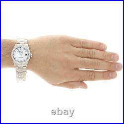 Mens Rolex 36mm DateJust Diamond Watch Oyster Steel Band White MOP Dial 2 CT