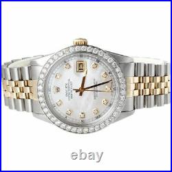 Mens Rolex 36mm Diamond Watch DateJust 18k/Steel Two Tone Jubilee Band 2 CT