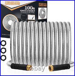 Metal Garden Hose 100 FT Stainless Steel Water Hose with Kink Free, Flexible