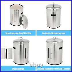 Metal Stainless Steel Round Rice Bin Rice Storage With Visual Window And Lid NEW