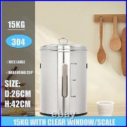 Metal Stainless Steel Round Rice Bin Rice Storage With Visual Window And Lid NEW