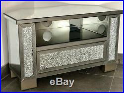 Modern Mirrored Crackle Glass Corner TV Stand