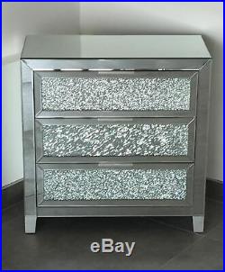 Modern Mirrored Crushed Crackle Glass 3 Drawer Chest of Drawers