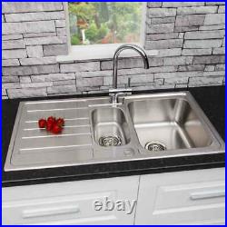 Modern Stainless Steel 1.5 Bowl Reversible Drainer Kitchen Sink Basket Wastes