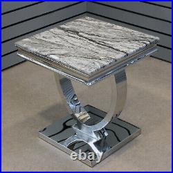 Modern Stainless Steel Side End Table Grey Marble Top Sofa Living Room Furniture