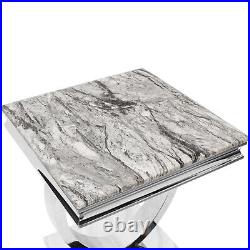 Modern Stainless Steel Side End Table Grey Marble Top Sofa Living Room Furniture