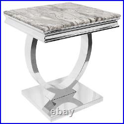 Modern Stainless Steel Side End Table Grey Marble Top Sofa Living Room Furniture