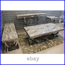 Modern Stainless Steel Side End Table Grey Marble Top Sofa Living Room Furniture