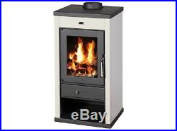 Modern Wood Burning Stove 12-17 kW Fireplace Log Burner VANESSA IVORY Top Flue