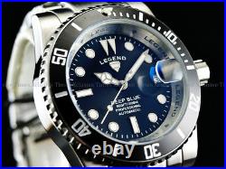 NEW Legend Men Sub mariner Deep Blue Auto Sapphitek MidNight Black Dial SS Watch