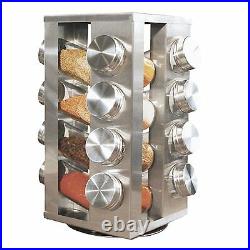 NEW Stainless Steel 16 Jar Revolving Spice Rack Stand Carousel Rotating Glass