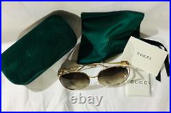 New Authentic Gucci GG0225S 002 Gold Oversize Women Sunglasses