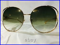 New Authentic Gucci GG0225S 002 Gold Oversize Women Sunglasses Green Lens