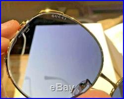 New Authentic Gucci GG0225S 004 Gold Blue Oversize Women Sunglasses