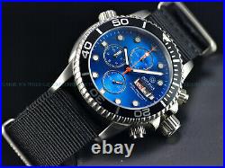 New Deep Blue Men 40mm Diver 1000 Quartz Chronograph Blue Dial Sapphire Ss Diver