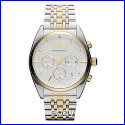New Emporio Armani Ar0396 Gold & Silver Stainless Steel Mens Chronograph Watch