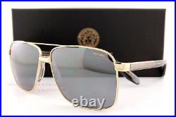 New VERSACE Sunglasses VE 2174 1002/Z3 Polarized Gold/Grey Silver Mirror for Men
