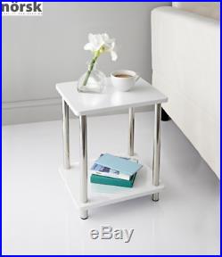 Norsk White-High Gloss 2 Shelf Unit Coffee Side Table With Stainless Steel Legs