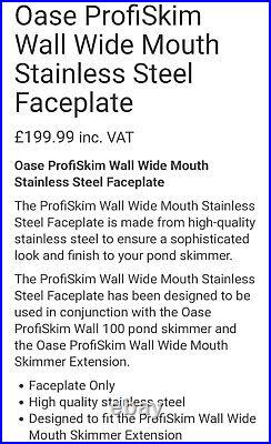 Oase Profiskim Wall 100 Stainless Steel Faceplate For Pond Filter, Brand New