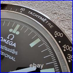 Omega Speedmaster Wall Clock Black Dial Stainless Steel Dealer Display