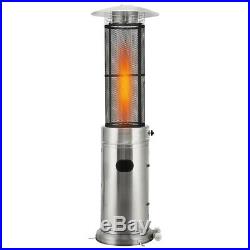 Outdoor Patio Gas Heater Real Flame Glass Tube Stainless Steel Stand WithWheels