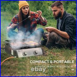 Outsunny Portable Gas Plancha BBQ Grill with 2 Stainless Steel Burner, 10kW