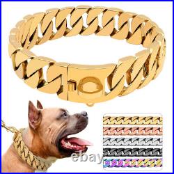 Pet Dog Chain Choker Collar and Lead set Heavy Duty Gold Stainless Steel Collars