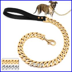 Pet Dog Chain Choker Collar and Lead set Heavy Duty Gold Stainless Steel Collars