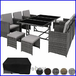 Poly Rattan Garden Furniture Set Dining Wicker Seater 6 Chairs 4 Stools Table