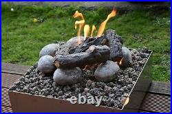 Propane Outdoor Portable Gas Fire Pit Garden Heater + Logs Lava Rock Pebble 14kw