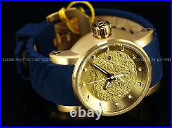 RARE Invicta 18215 Yakuza Automatic Matte Finish Gold-Tone IP Blue Strap Watch