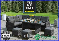 Rattan Outdoor Garden Furniture Set Corner Sofa Dining Table 3 Stools Patio Grey